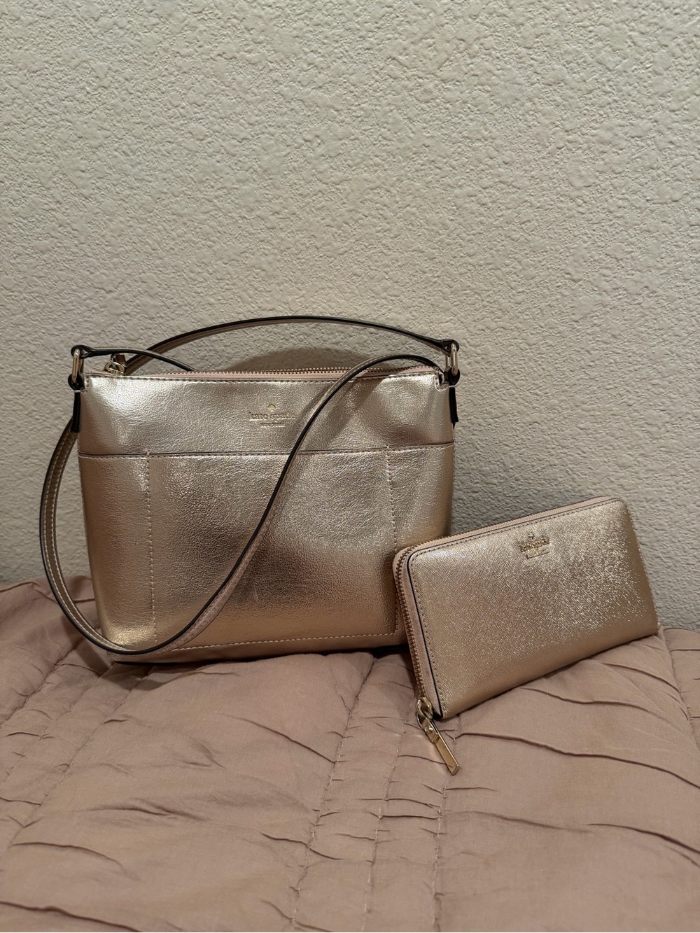 kate spade Metallic Rose Gold Shoulder Bag with Wallet